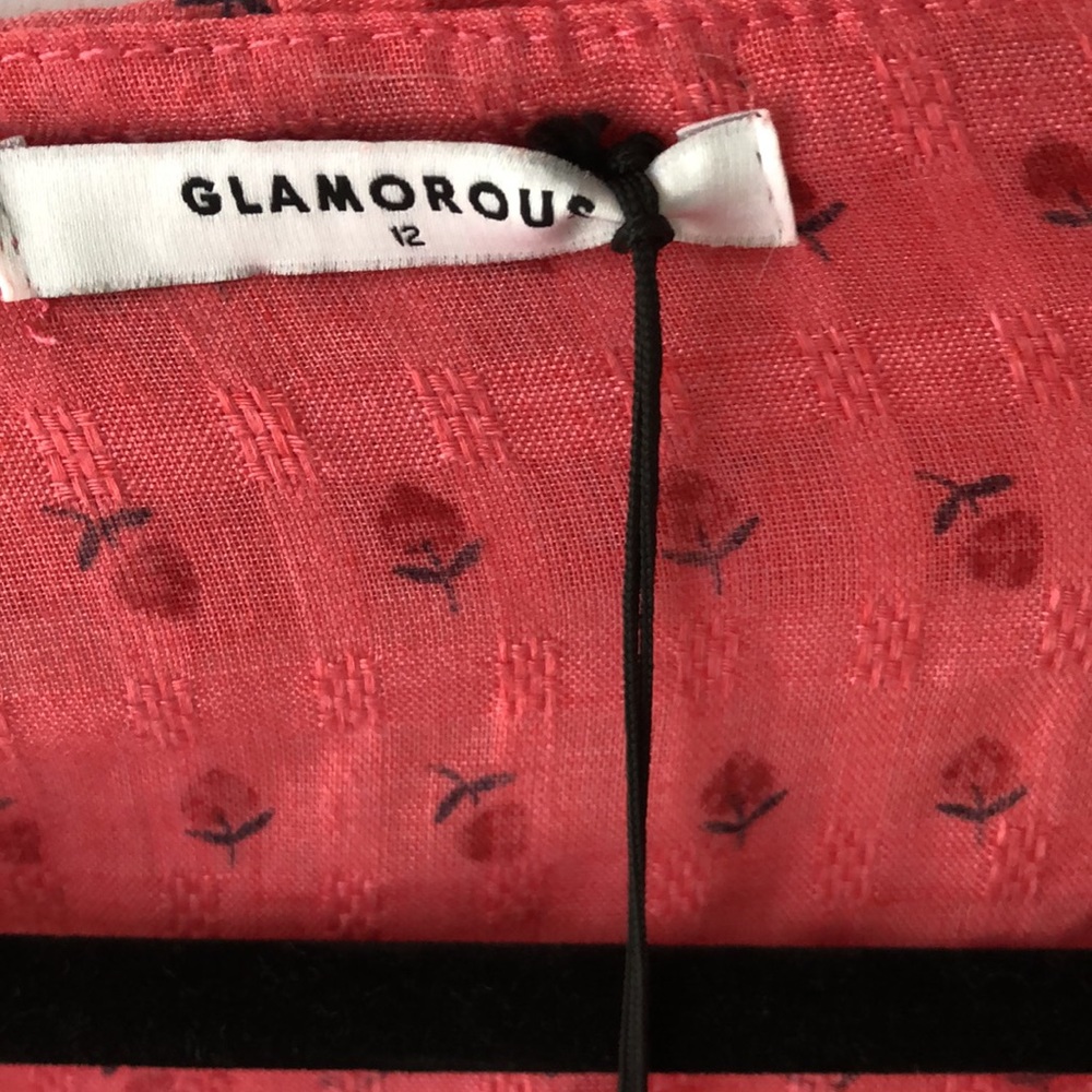 Glamorous Coral Rosebud Cropped Wrap Top Size 12 NWT - Picture 3 of 11